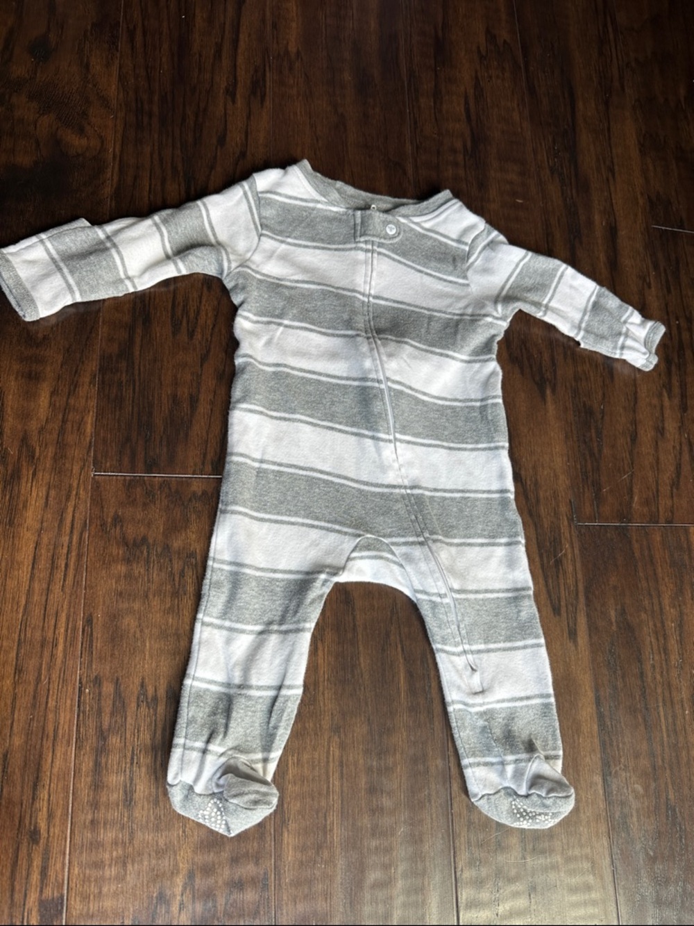 Berts bees Striped Gray and White Footed Baby One-Piece